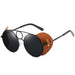 RAMODO JEWELRY Retro Leather Accent Round Sunglasses - Unique & Edgy - Product image