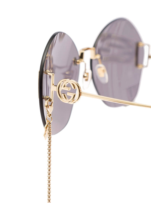 Gucci Women Geometric-Frame Sunglasses In Gold-Tone Metal With Gey Lens Gucci Woman