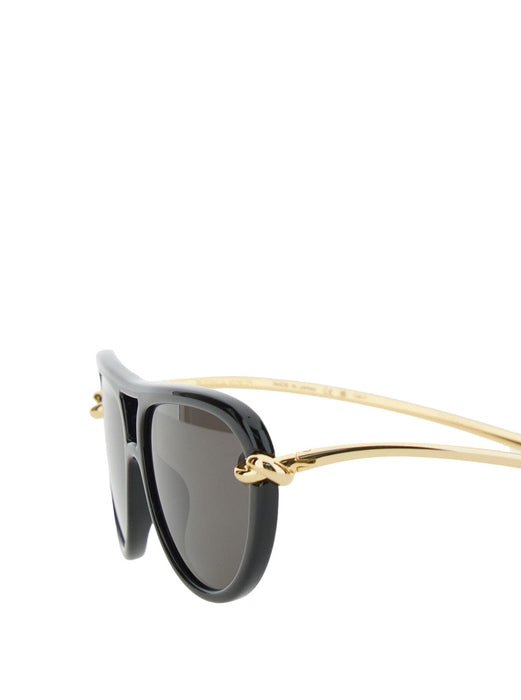 Bottega Veneta Women Black Sunglasses With Cut-Out Motif On The Temples And Knot Detail On The Temples In Acetate Woman