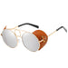 RAMODO JEWELRY Retro Leather Accent Round Sunglasses - Unique & Edgy - Product image