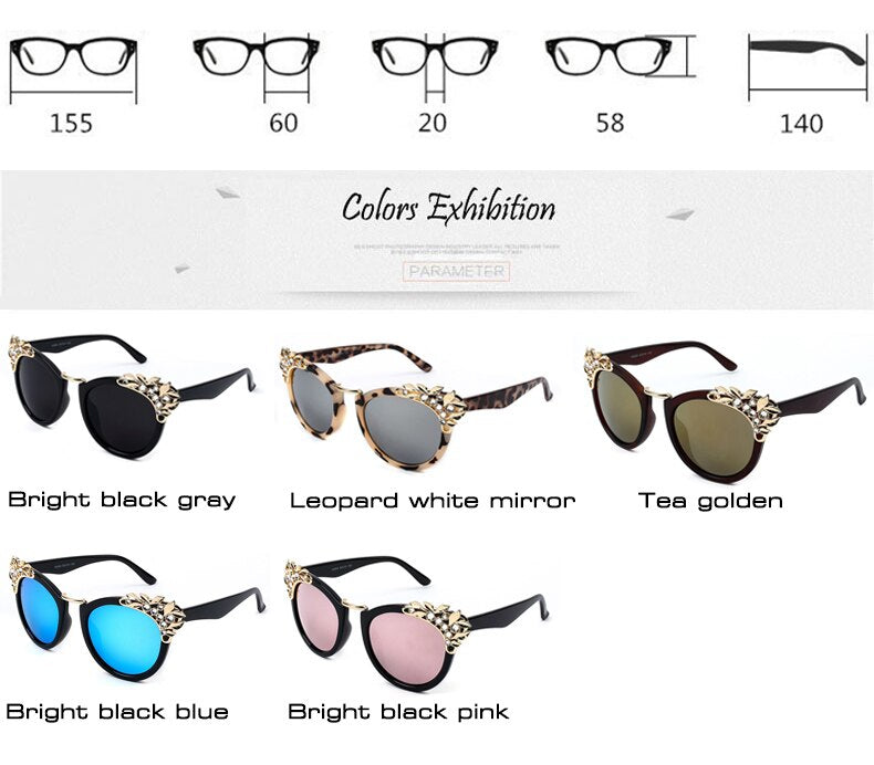 Fashion Luxury Rhinestone Cat Eye Sunglasses Women Brand Designer Mirror Lens Eyewear Men Sun Glasses Shades UV400 Oculos