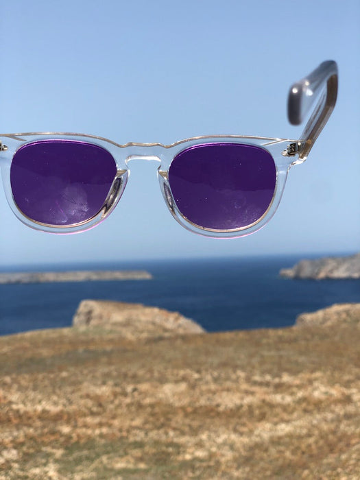 SUNGLASS MUSEUM Clear Acetate Square Sunglass with Colored Lenses - Benson