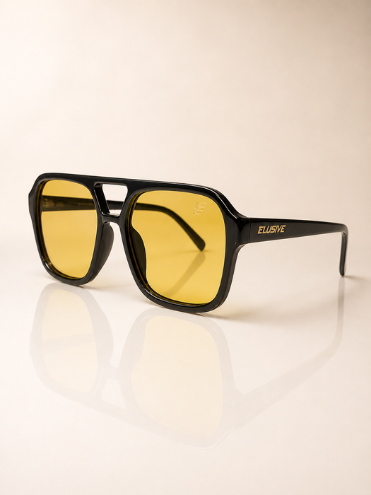 Retro Avi. Gloss black, Yellow Lense