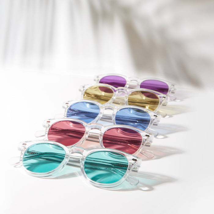SUNGLASS MUSEUM Clear Acetate Square Sunglass with Colored Lenses - Benson