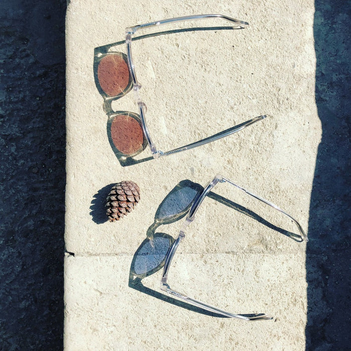 SUNGLASS MUSEUM Clear Acetate Square Sunglass with Colored Lenses - Benson