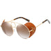 RAMODO JEWELRY Retro Leather Accent Round Sunglasses - Unique & Edgy - Product image