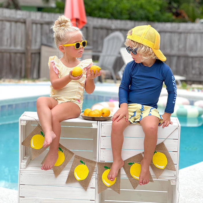 RO-SHAM-BO Sunglasses RuggedButts Boys Jawsome Swim Trunks & Rash Guard with Roshambo Navy Sunglasses