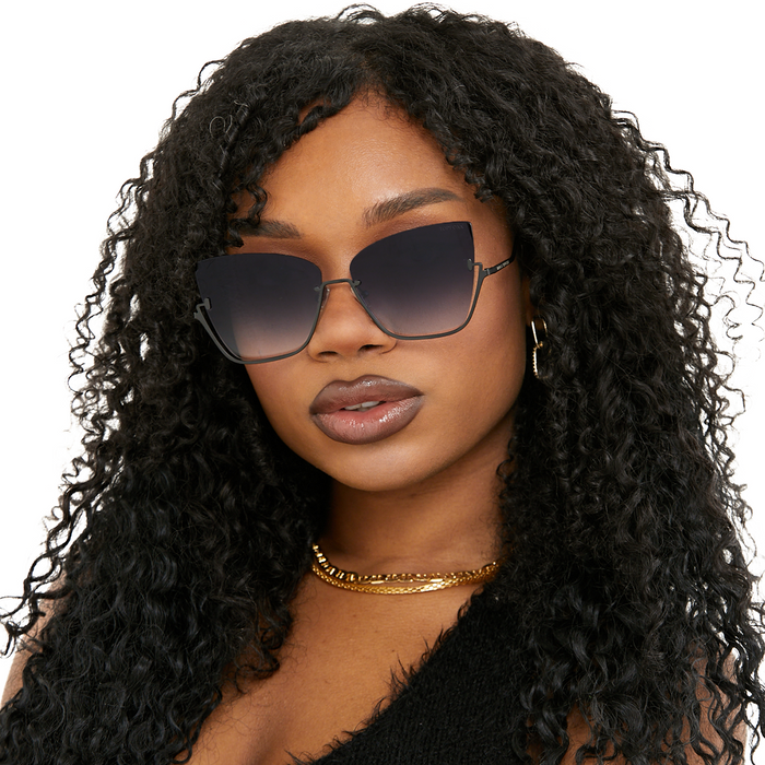 TOPFOXX Sunglasses Vixen - Black Lens Black Frame Metal Cateye Sunglasses