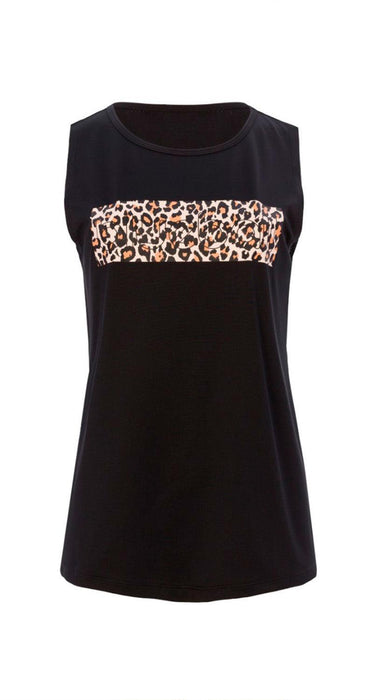BLUEBALL Running T-Shirt Sleveless Slim Fit Women Black & Leopard Prints