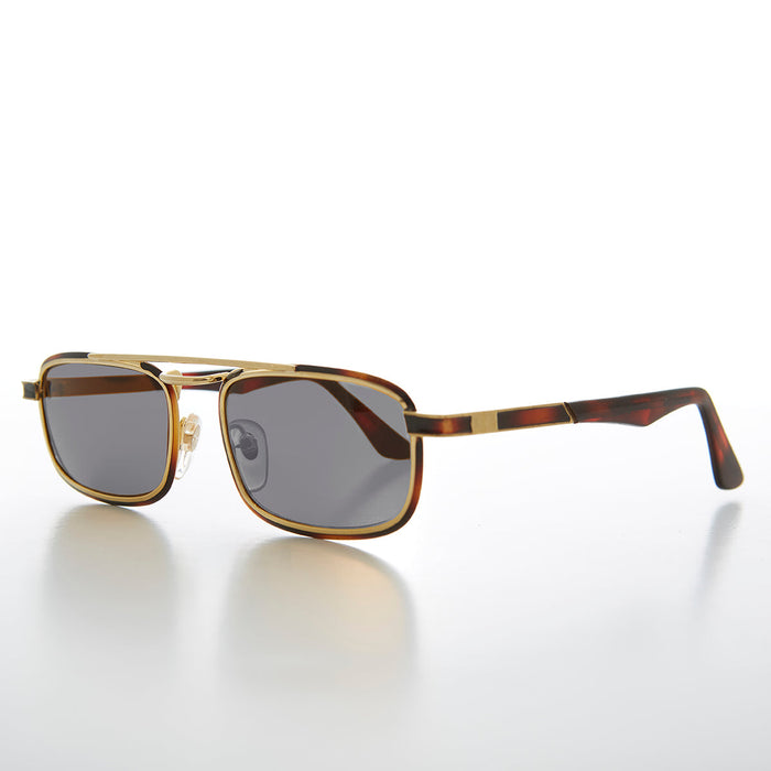 SUNGLASS MUSEUM Gold Rectangular 80s Aviator Sunglass - Beau