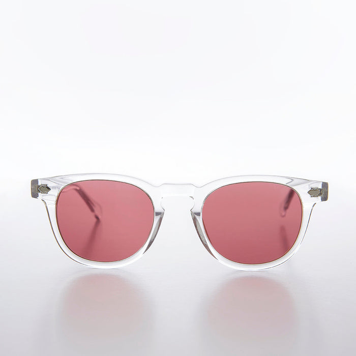 SUNGLASS MUSEUM Clear Acetate Square Sunglass with Colored Lenses - Benson