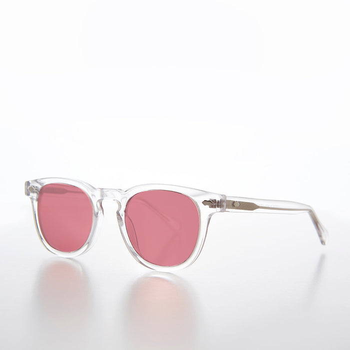 SUNGLASS MUSEUM Clear Acetate Square Sunglass with Colored Lenses - Benson