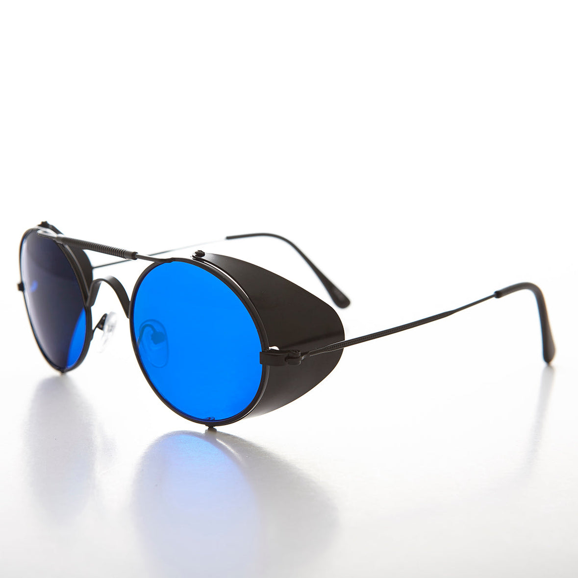 Blue Lens Steampunk Sunglass with Folding Side Shields Bram