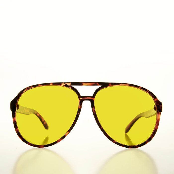 90s Large Yellow Lens Aviator Sunglasses - Calzini