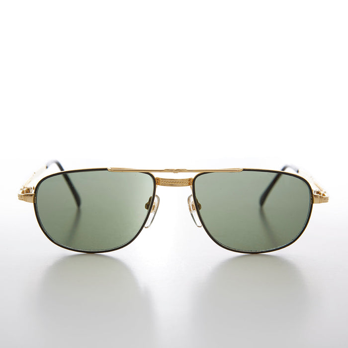 SUNGLASS MUSEUM Gold Low Profile Fancy Aviator Vintage Sunglass - Ceaser