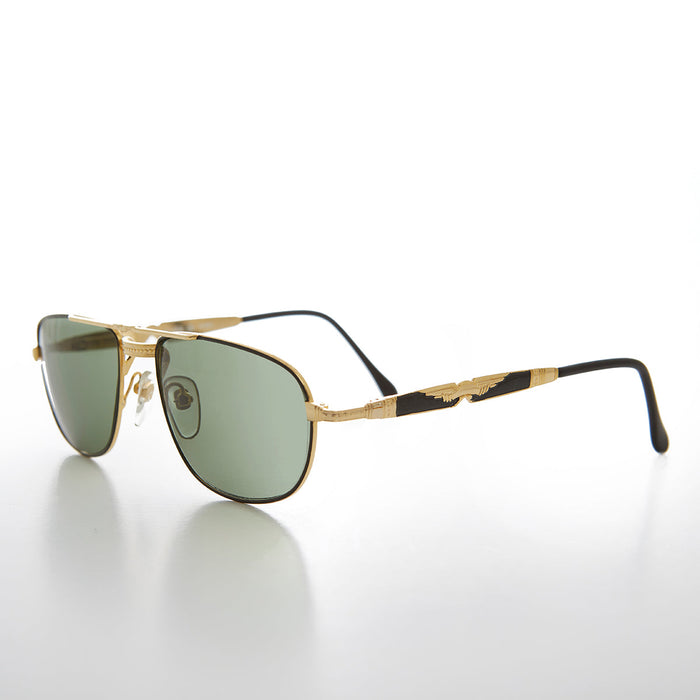 SUNGLASS MUSEUM Gold Low Profile Fancy Aviator Vintage Sunglass - Ceaser