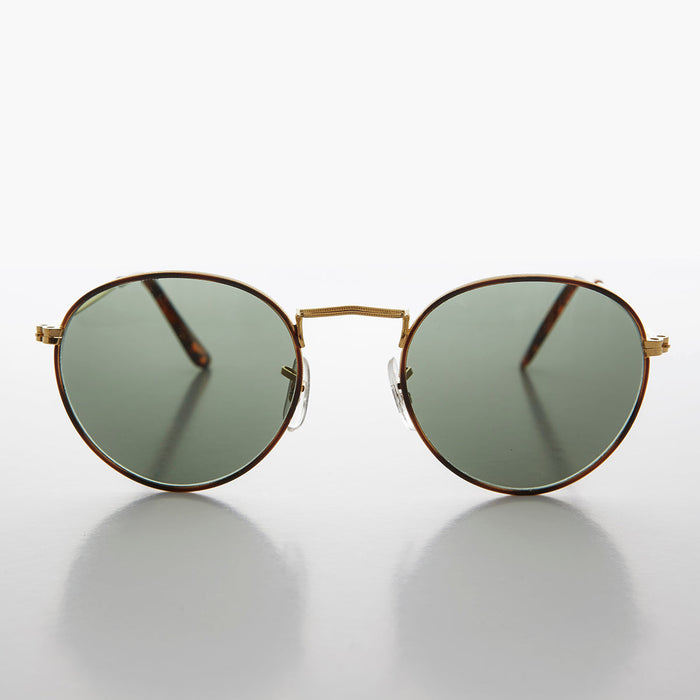 image of sunglasses model SUNGLASS MUSEUM Round Gold Glass Lens Sunglass with Tortoise Rim - Julian 2