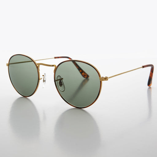 image of sunglasses model SUNGLASS MUSEUM Round Gold Glass Lens Sunglass with Tortoise Rim - Julian 2