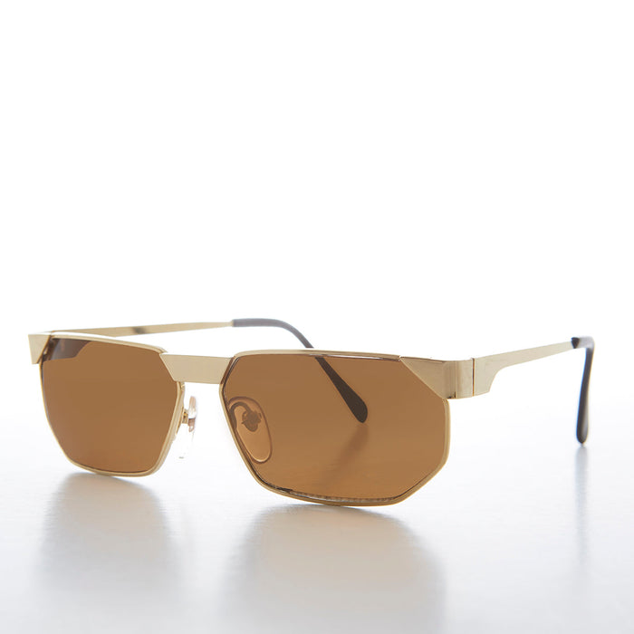 SUNGLASS MUSEUM 80s Gold Polygon Frame Vintage Sunglass - Cliff