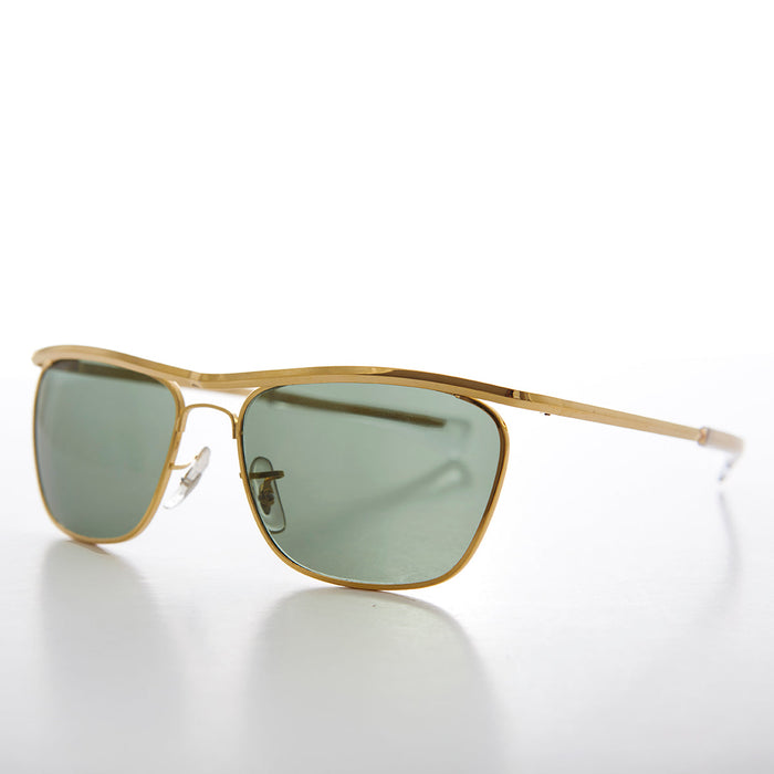 SUNGLASS MUSEUM Gold 80s Biker Sunglass Glass Lens - Darian