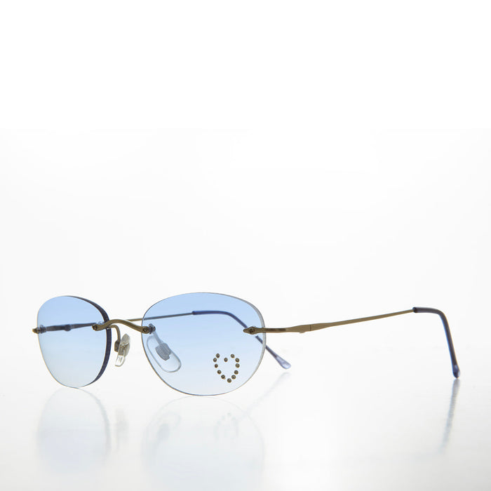 SUNGLASS MUSEUM Heart Rhinestone Rimless Vintage Sunglasses - Dunya - Product image