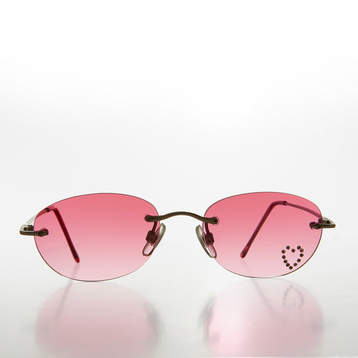 SUNGLASS MUSEUM Heart Rhinestone Rimless Vintage Sunglasses - Dunya - Product image