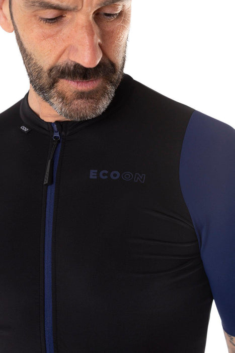 ecoon apparel cycling jacket domancy men sustainable clothing recyclable premium black KRN glasses 