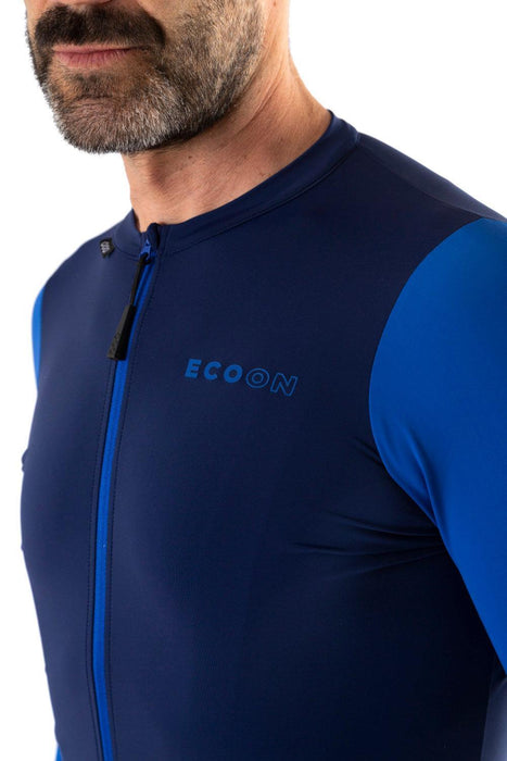 ecoon apparel cycling jacket bonneville men sustainable clothing recyclable premium navy blue KRN glasses ECO110303TXL XL