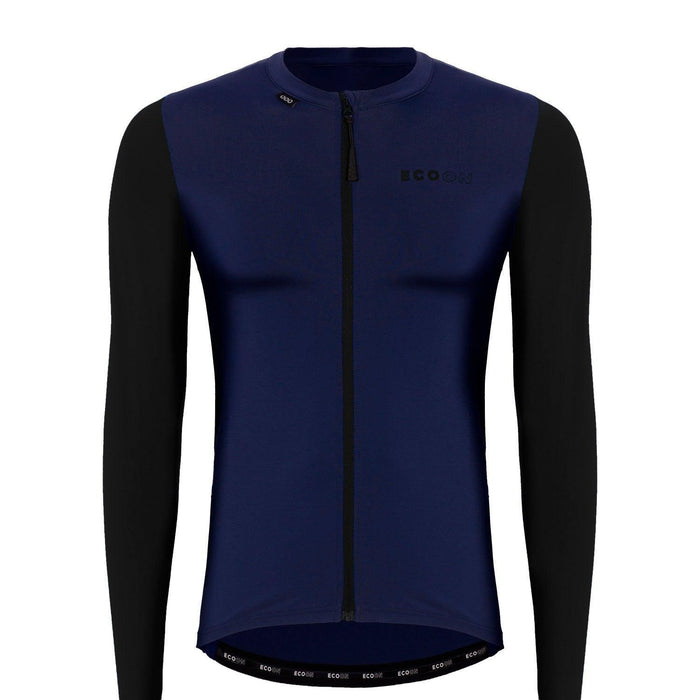 ecoon apparel cycling jacket bonneville men sustainable clothing recyclable premium blue KRN glasses 