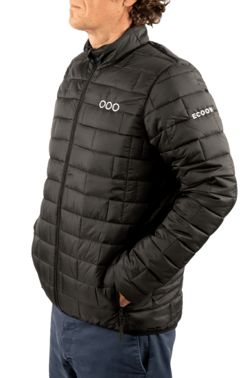 ecoon apparel jacket ecoactive insulated men sustainable clothing recyclable premium black KRN glasses ECO180301TS S