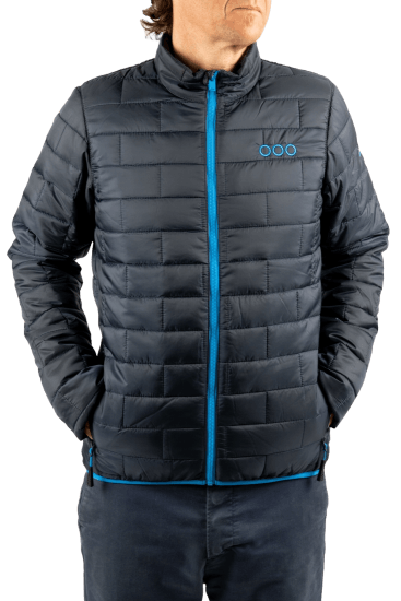 ecoon apparel jacket ecoactive insulated men sustainable clothing recyclable premium blue KRN glasses 