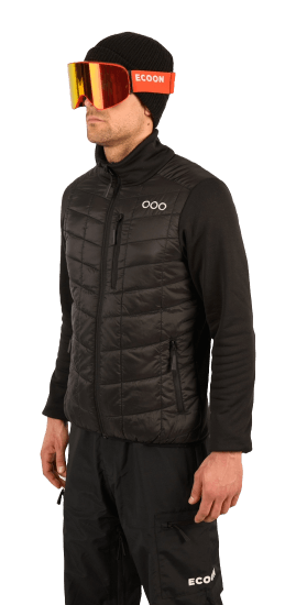 ecoon apparel jacket midlayer ecoactive hybrid insulated men sustainable clothing recyclable premium black KRN glasses ECO180501TL L