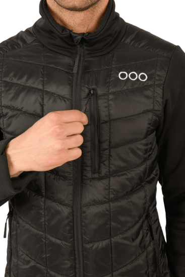 ecoon apparel jacket midlayer ecoactive hybrid insulated men sustainable clothing recyclable premium black KRN glasses 