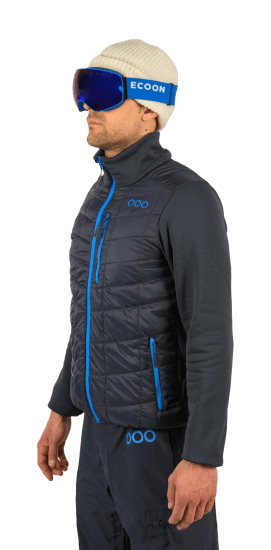 ecoon apparel jacket midlayer ecoactive hybrid insulated men sustainable clothing recyclable premium blue KRN glasses ECO180503TL L
