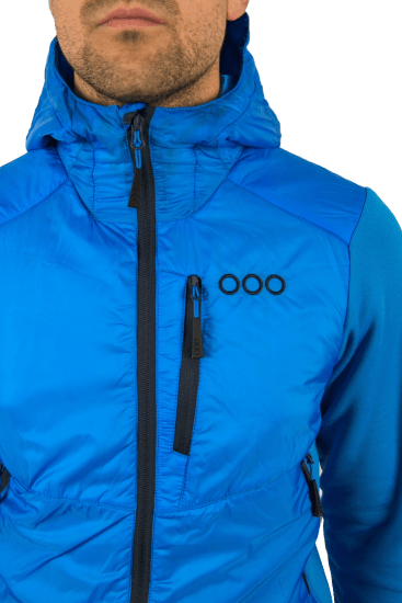 ecoon apparel jacket midlayer ecoactive hybrid insulated with hood men sustainable clothing recyclable premium light blue KRN glasses ECO180616TXL XL