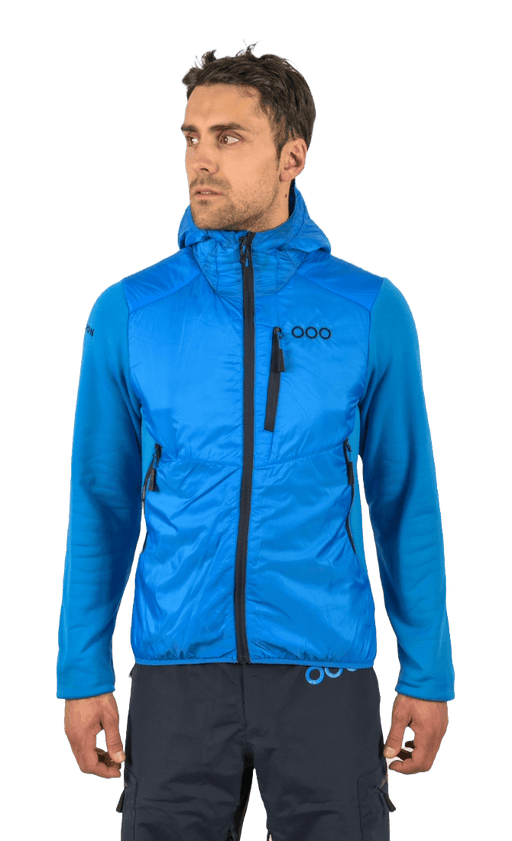 ecoon apparel jacket midlayer ecoactive hybrid insulated with hood men sustainable clothing recyclable premium light blue KRN glasses ECO180616TS S