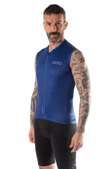 ecoon apparel cycling vest alpe d huez men sustainable clothing recyclable premium blue KRN glasses ECO180703TS S