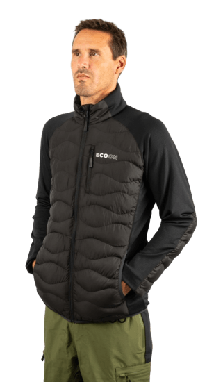 ecoon apparel jacket midlayer ecoactive hybrid insulated men sustainable clothing recyclable premium black eco181901 KRN glasses 