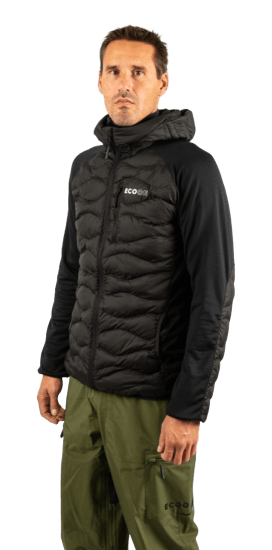 ecoon apparel jacket midlayer ecoactive hybrid insulated with hood men sustainable clothing recyclable premium black eco182001 KRN glasses ECO182001TL L