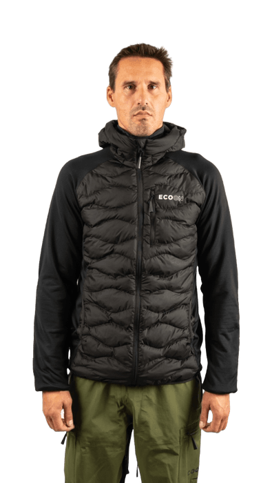 ecoon apparel jacket midlayer ecoactive hybrid insulated with hood men sustainable clothing recyclable premium black eco182001 KRN glasses ECO182001TS S