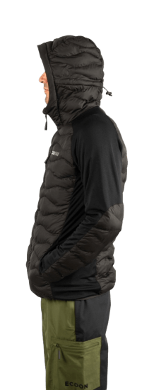 ecoon apparel jacket midlayer ecoactive hybrid insulated with hood men sustainable clothing recyclable premium black eco182001 KRN glasses ECO182001TXL XL