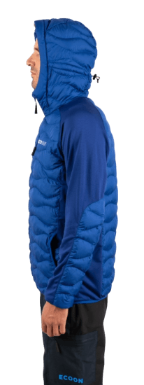 ecoon apparel jacket midlayer ecoactive hybrid insulated with hood men sustainable clothing recyclable premium blue KRN glasses ECO182003TL L
