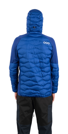 ecoon apparel jacket midlayer ecoactive hybrid insulated with hood men sustainable clothing recyclable premium blue KRN glasses ECO182003TXL XL