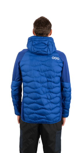 ecoon apparel jacket midlayer ecoactive hybrid insulated with hood men sustainable clothing recyclable premium blue KRN glasses 