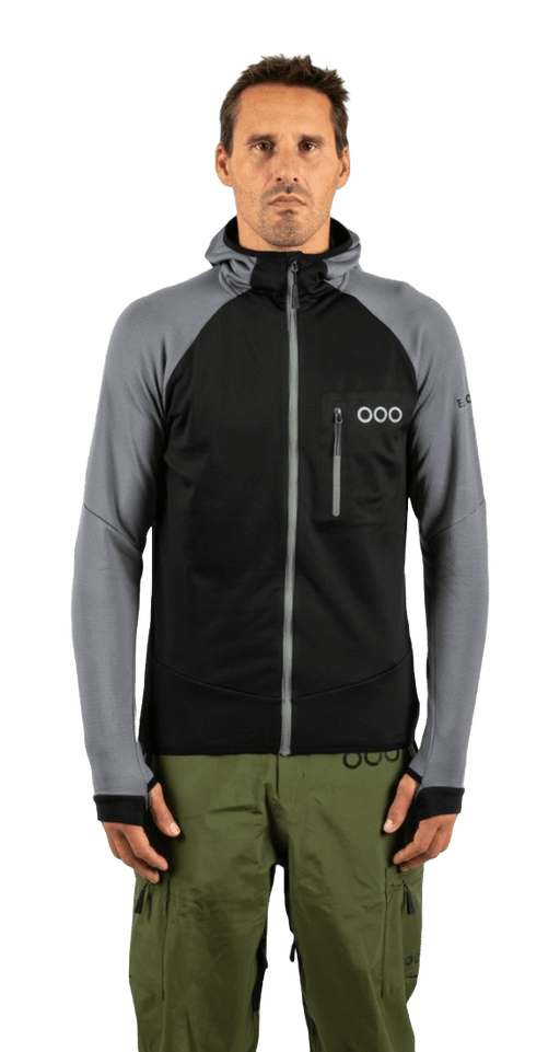 ecoon apparel jacket midlayer ecoactive light insulated with hood men sustainable clothing recyclable premium black grey KRN glasses ECO182101TS S