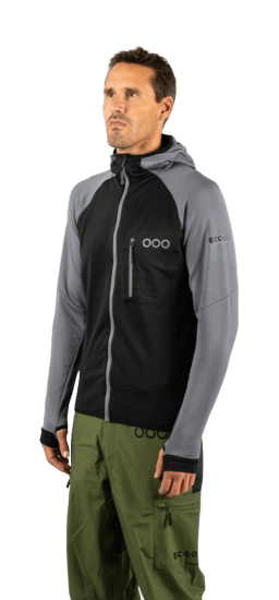 ecoon apparel jacket midlayer ecoactive light insulated with hood men sustainable clothing recyclable premium black grey KRN glasses ECO182101TL L