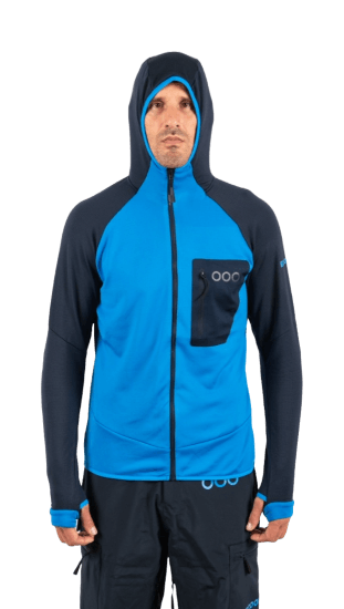 ecoon apparel jacket midlayer ecoactive light insulated with hood men sustainable clothing recyclable premium light blue blue KRN glasses 