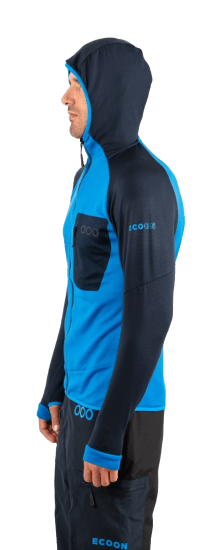 ecoon apparel jacket midlayer ecoactive light insulated with hood men sustainable clothing recyclable premium light blue blue KRN glasses ECO182103TL L