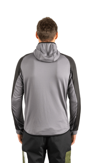 ecoon apparel jacket midlayer ecoactive light insulated hybrid with hood men sustainable clothing recyclable premium black grey KRN glasses 