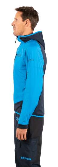 ecoon apparel jacket midlayer ecoactive light insulated hybrid with hood men sustainable clothing recyclable premium light blue blue KRN glasses ECO182203TM M